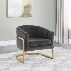 Silla decorativa con respaldo de barril tapizada Alamor, gris oscuro