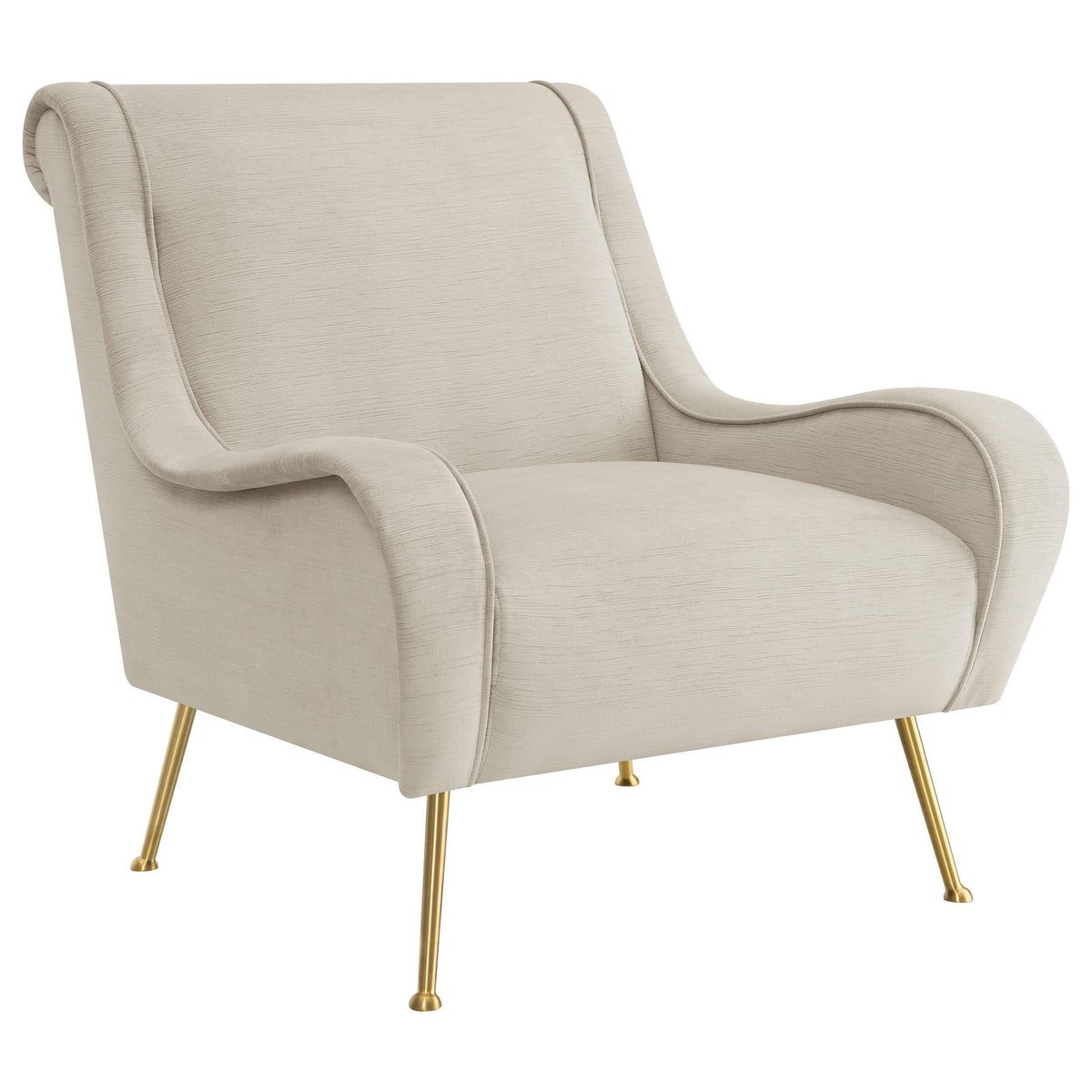 Silla decorativa tapizada Ricci con brazos tipo silla de montar en color piedra