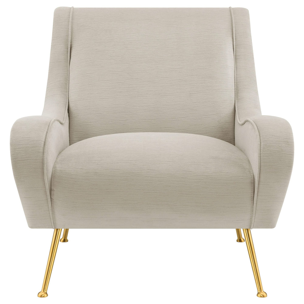Silla decorativa tapizada Ricci con brazos tipo silla de montar en color piedra