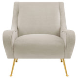 Silla decorativa tapizada Ricci con brazos tipo silla de montar en color piedra