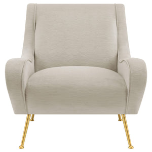 Silla decorativa tapizada Ricci con brazos tipo silla de montar en color piedra
