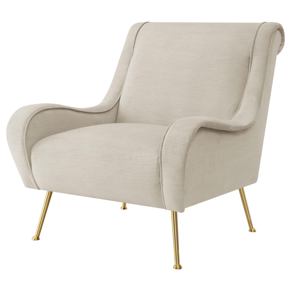 Silla decorativa tapizada Ricci con brazos tipo silla de montar en color piedra