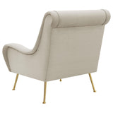 Silla decorativa tapizada Ricci con brazos tipo silla de montar en color piedra
