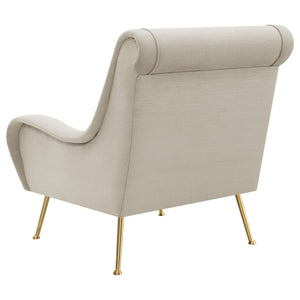 Silla decorativa tapizada Ricci con brazos tipo silla de montar en color piedra