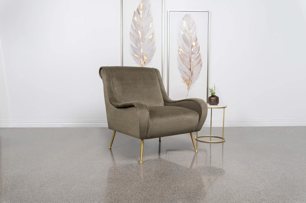 Silla decorativa tapizada Ricci con brazos tipo silla de montar, color trufa