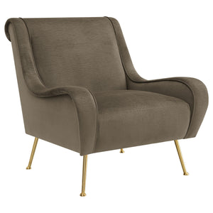 Silla decorativa tapizada Ricci con brazos tipo silla de montar, color trufa