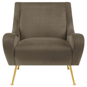 Silla decorativa tapizada Ricci con brazos tipo silla de montar, color trufa