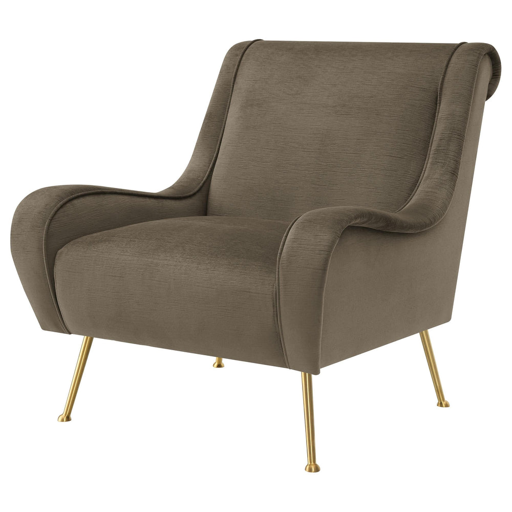 Silla decorativa tapizada Ricci con brazos tipo silla de montar, color trufa
