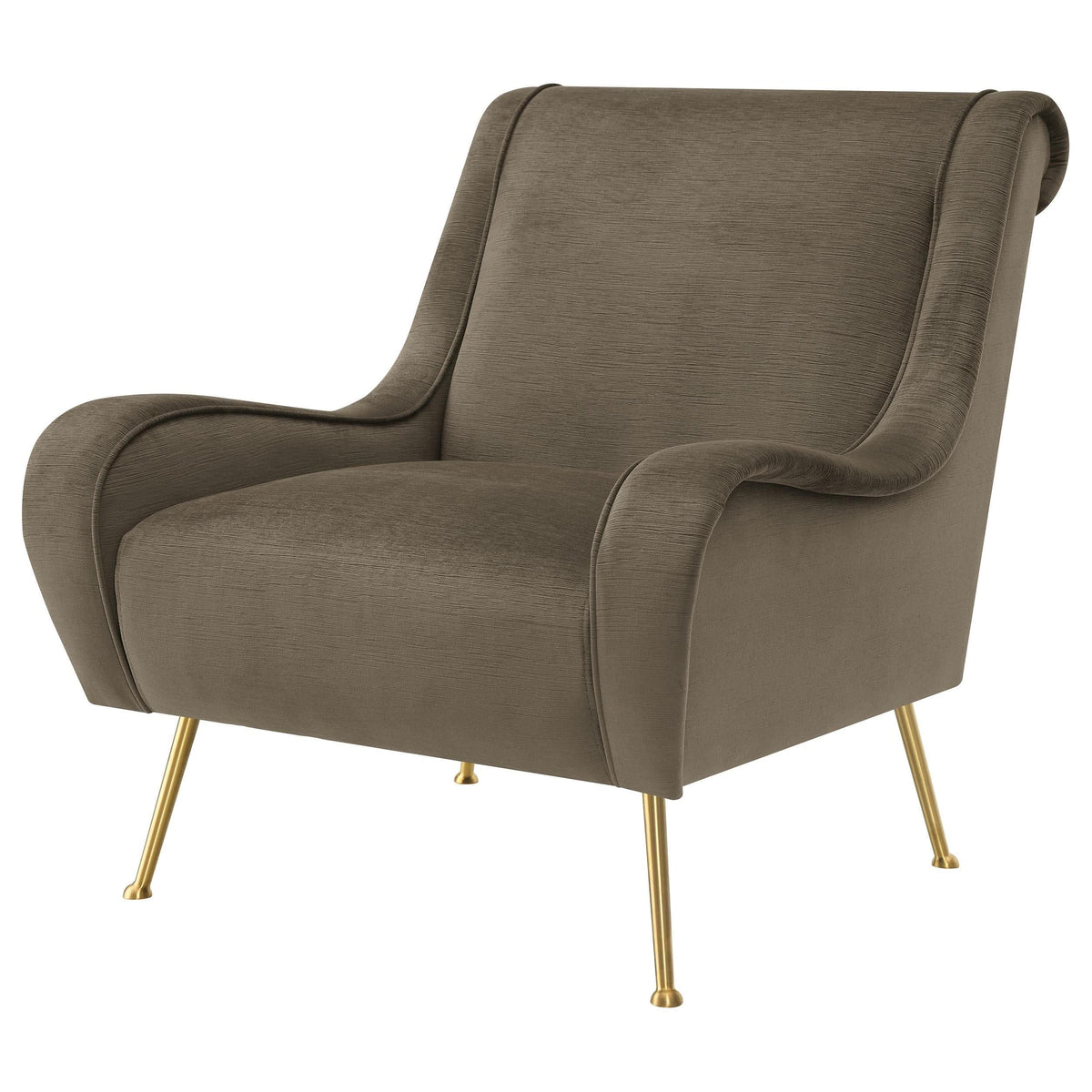 Silla decorativa tapizada Ricci con brazos tipo silla de montar, color trufa
