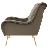 Silla decorativa tapizada Ricci con brazos tipo silla de montar, color trufa