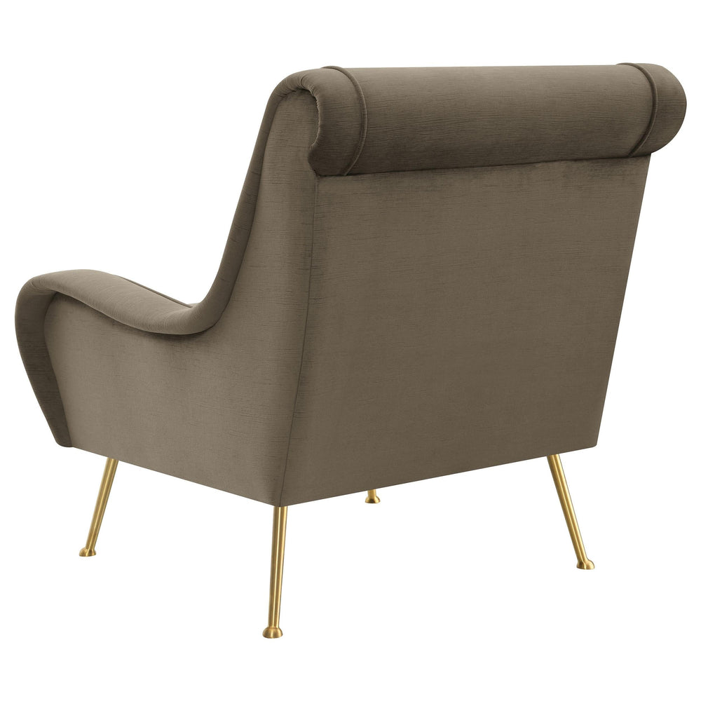 Silla decorativa tapizada Ricci con brazos tipo silla de montar, color trufa