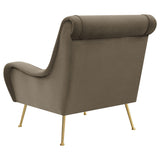 Silla decorativa tapizada Ricci con brazos tipo silla de montar, color trufa