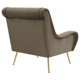 Silla decorativa tapizada Ricci con brazos tipo silla de montar, color trufa