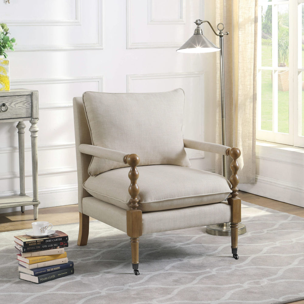 Silla decorativa tapizada Dempsy con ruedas en beige