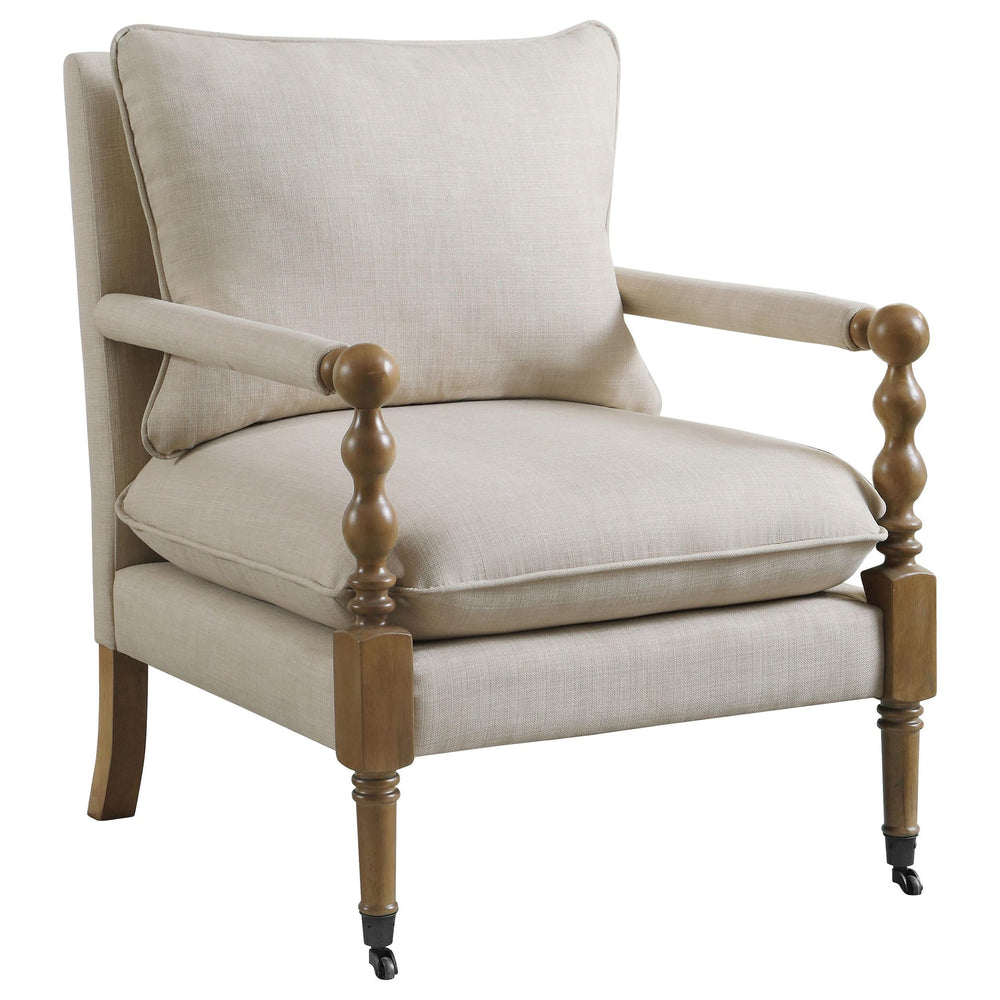 Silla decorativa tapizada Dempsy con ruedas en beige