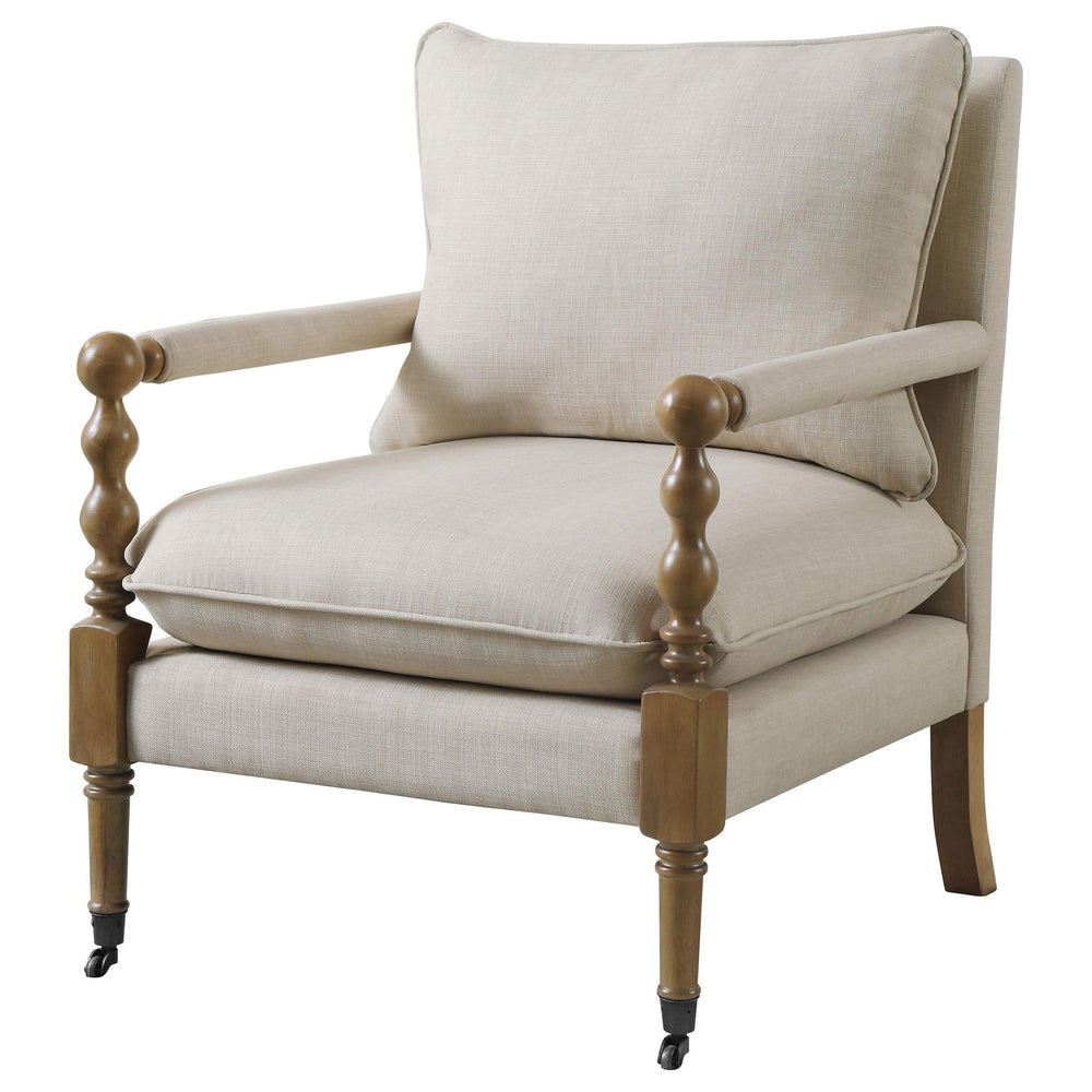 Silla decorativa tapizada Dempsy con ruedas en beige