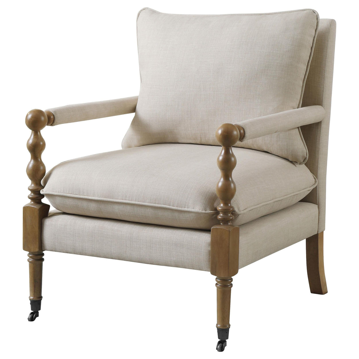 Silla decorativa tapizada Dempsy con ruedas en beige