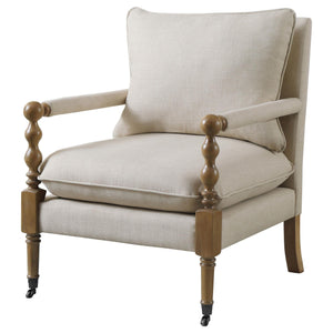 Silla decorativa tapizada Dempsy con ruedas en beige