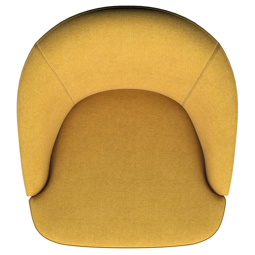 Silla giratoria con acento de barril tapizada Leon, color amarillo mostaza