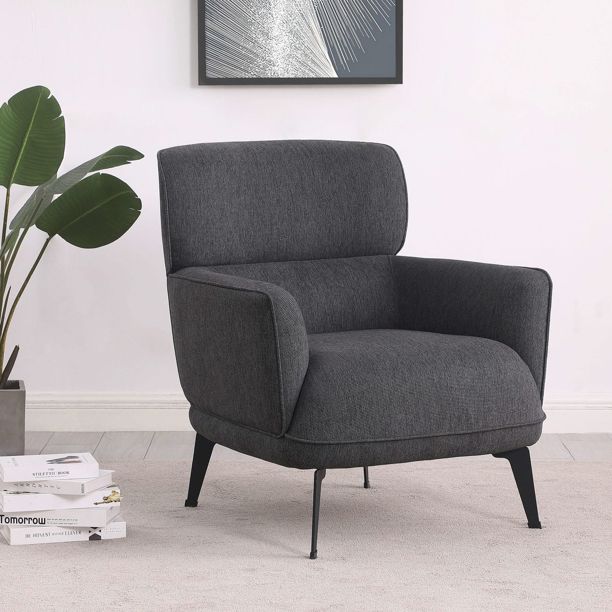 Sillón tapizado Andrea con brazos en forma de media luna, color gris