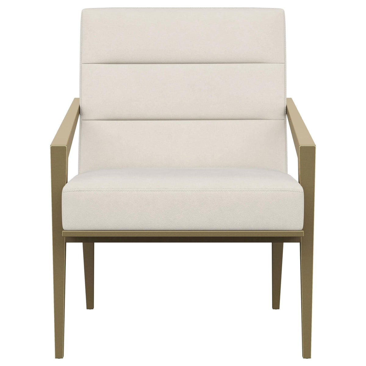 Sillón decorativo Kirra con brazos de metal tapizados en color crema