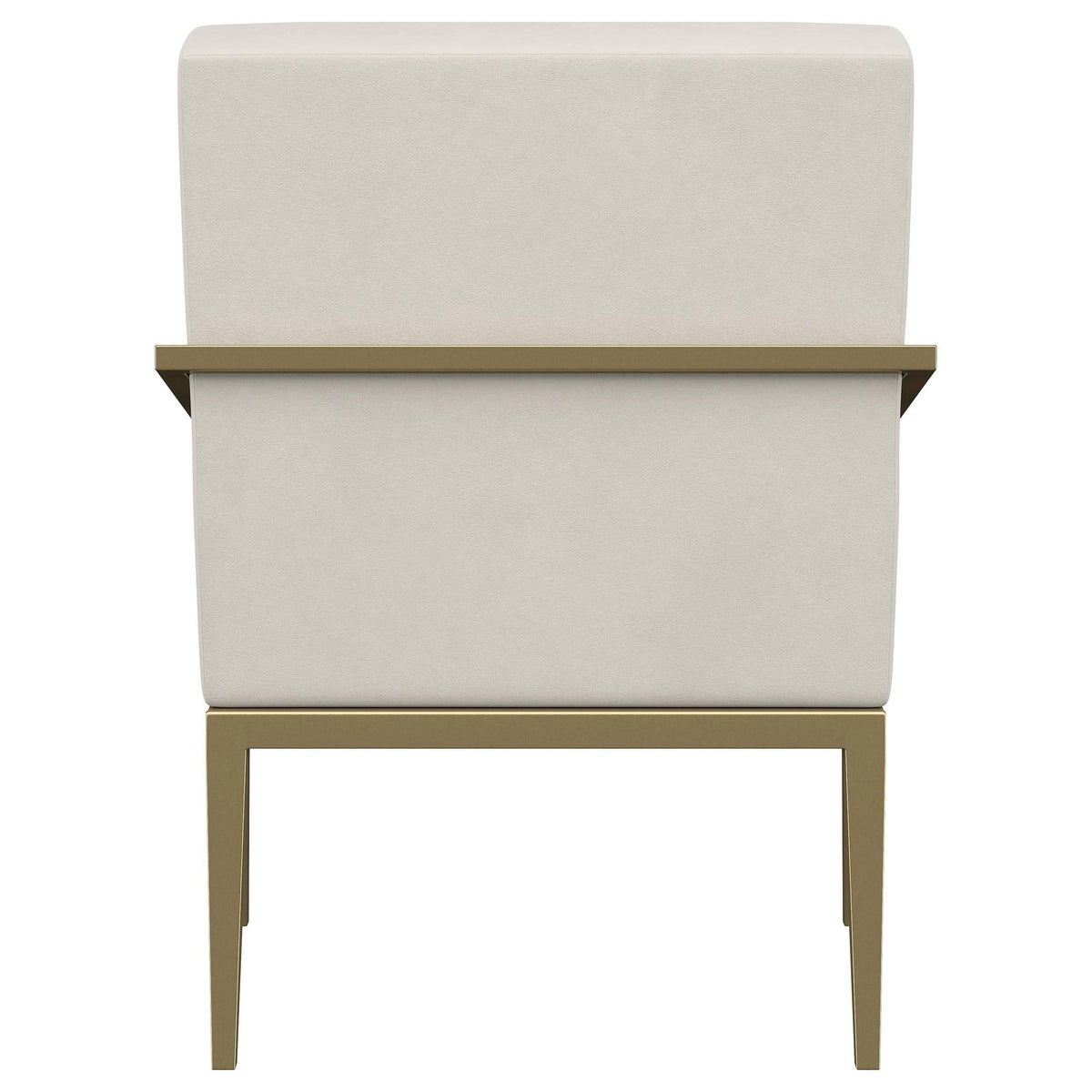 Sillón decorativo Kirra con brazos de metal tapizados en color crema