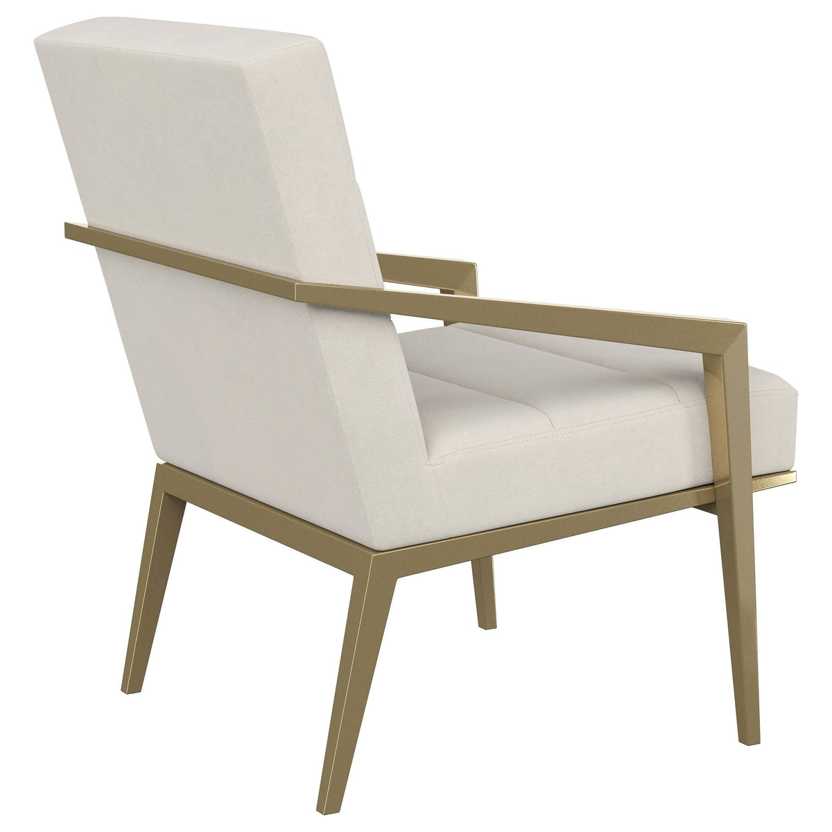 Sillón decorativo Kirra con brazos de metal tapizados en color crema