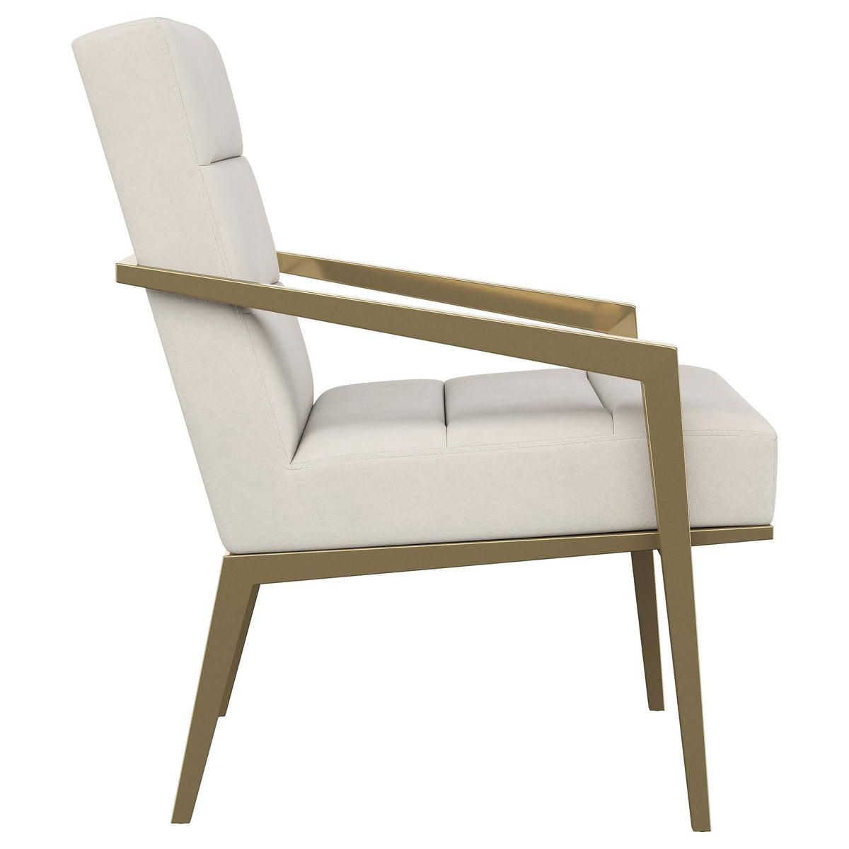 Sillón decorativo Kirra con brazos de metal tapizados en color crema