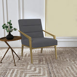 Sillón Kirra tapizado con brazos de metal, color gris oscuro