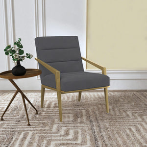 Sillón Kirra tapizado con brazos de metal, color gris oscuro