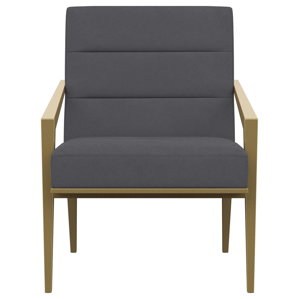Sillón Kirra tapizado con brazos de metal, color gris oscuro