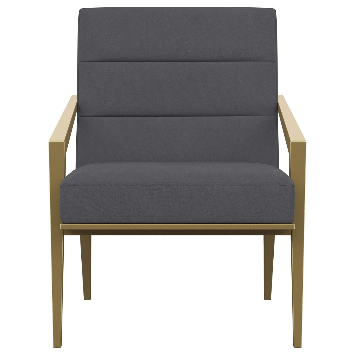 Sillón Kirra tapizado con brazos de metal, color gris oscuro