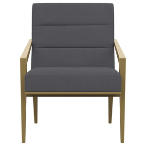 Sillón Kirra tapizado con brazos de metal, color gris oscuro