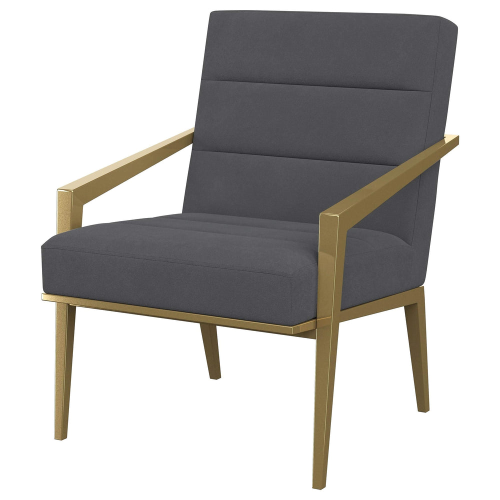 Sillón Kirra tapizado con brazos de metal, color gris oscuro