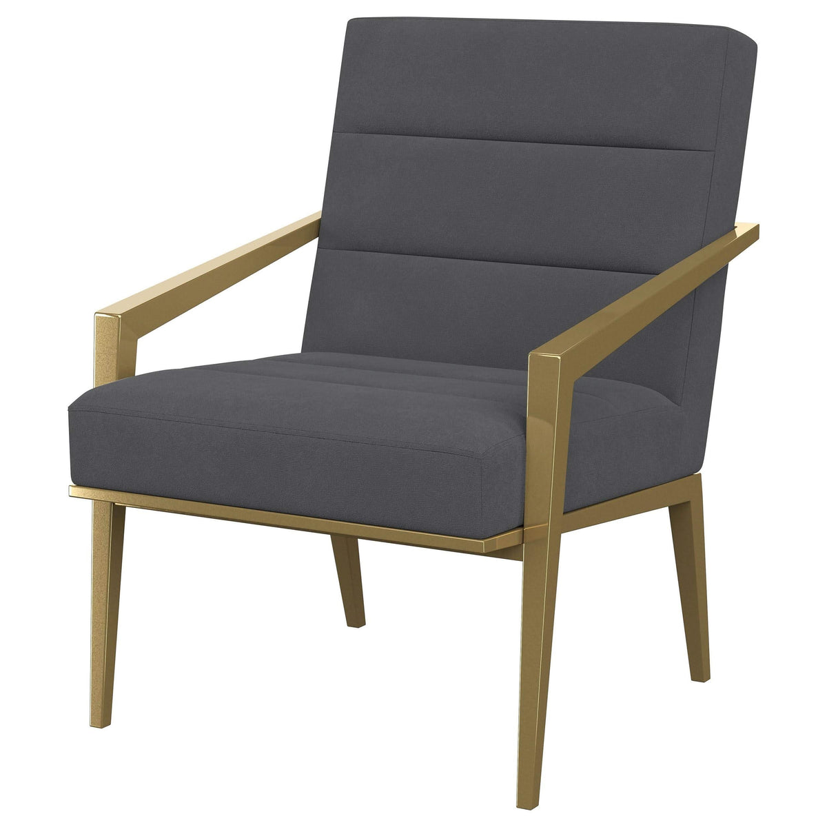 Sillón Kirra tapizado con brazos de metal, color gris oscuro