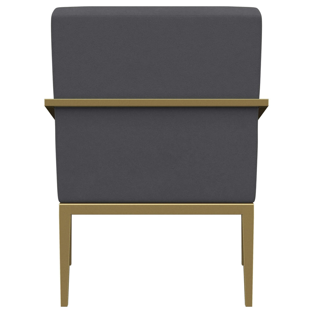 Sillón Kirra tapizado con brazos de metal, color gris oscuro