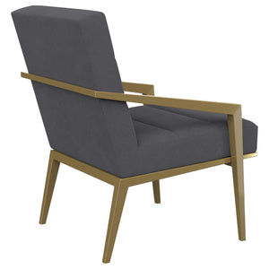 Sillón Kirra tapizado con brazos de metal, color gris oscuro