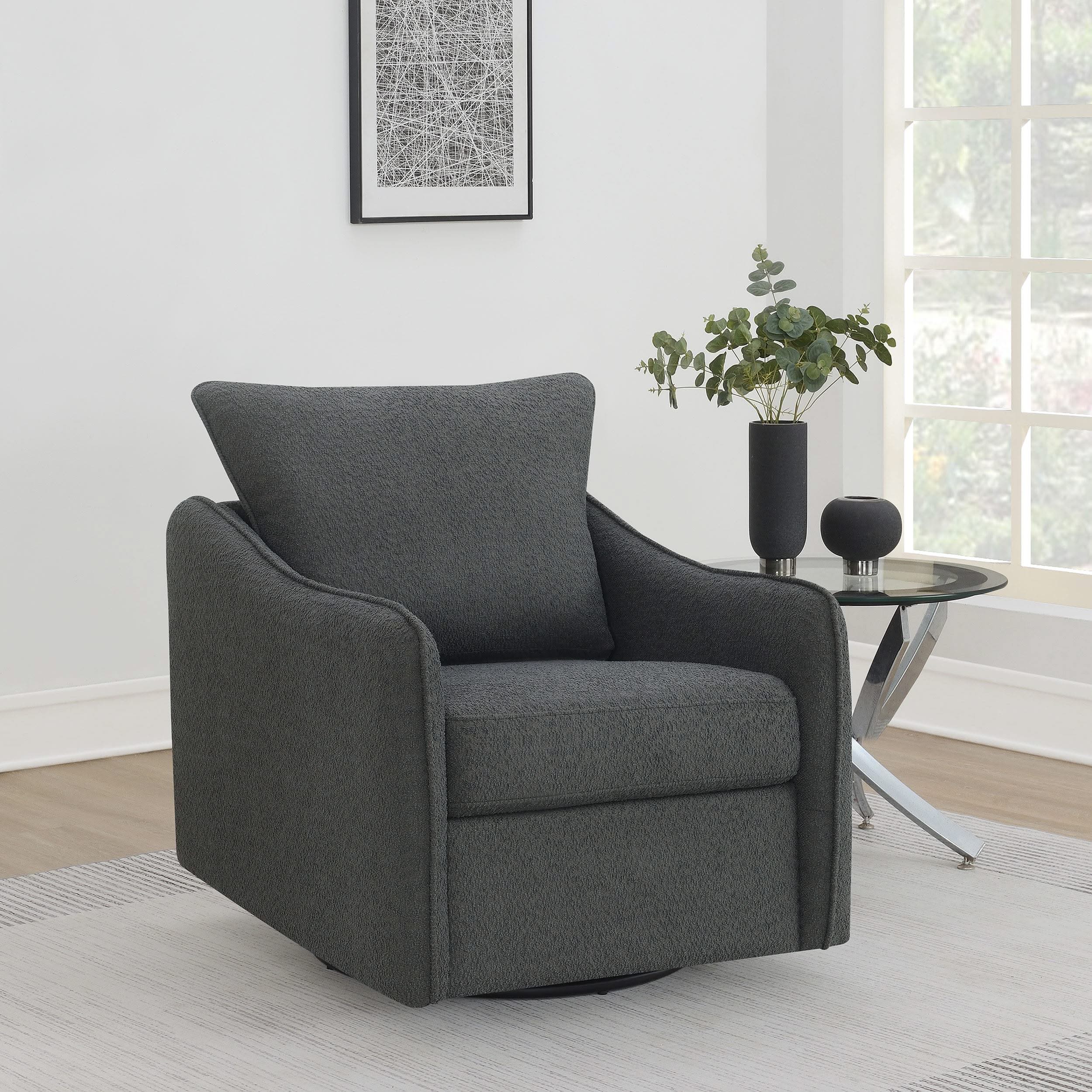 Sillón giratorio con brazos inclinados tapizado Madia, color carbón