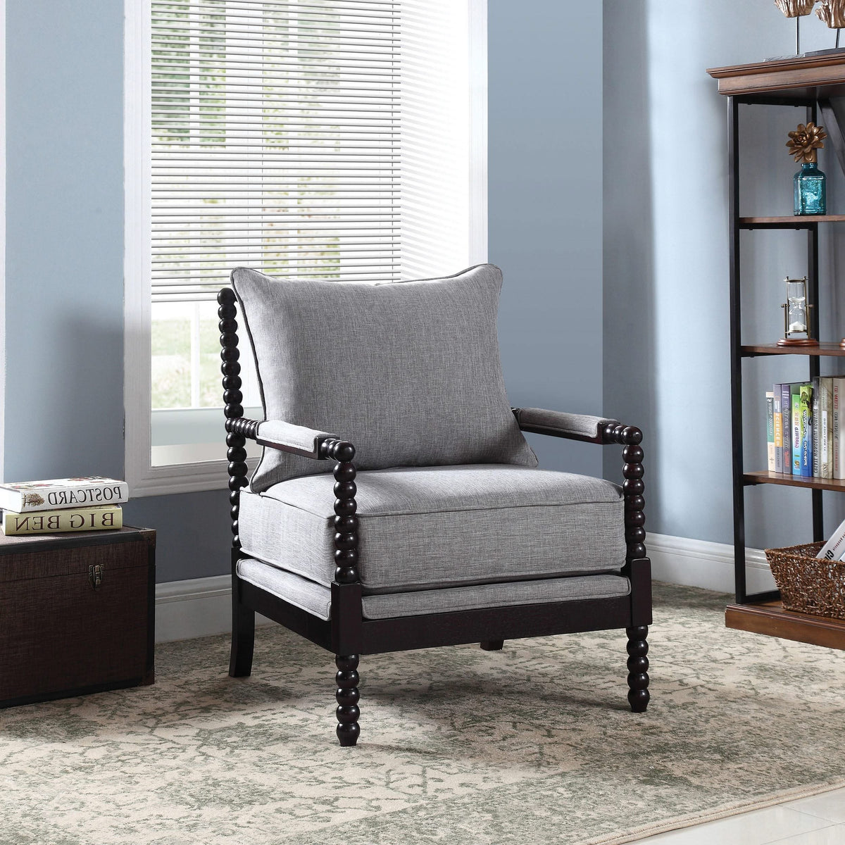 Silla decorativa Bobbin tapizada Blanchett en gris y negro