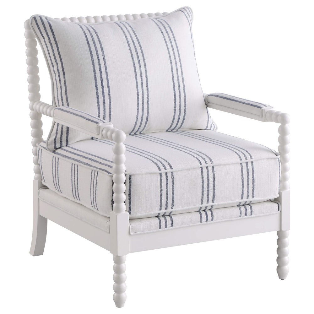 Silla decorativa Bobbin tapizada Blanchett en blanco y azul marino