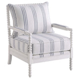 Silla decorativa Bobbin tapizada Blanchett en blanco y azul marino