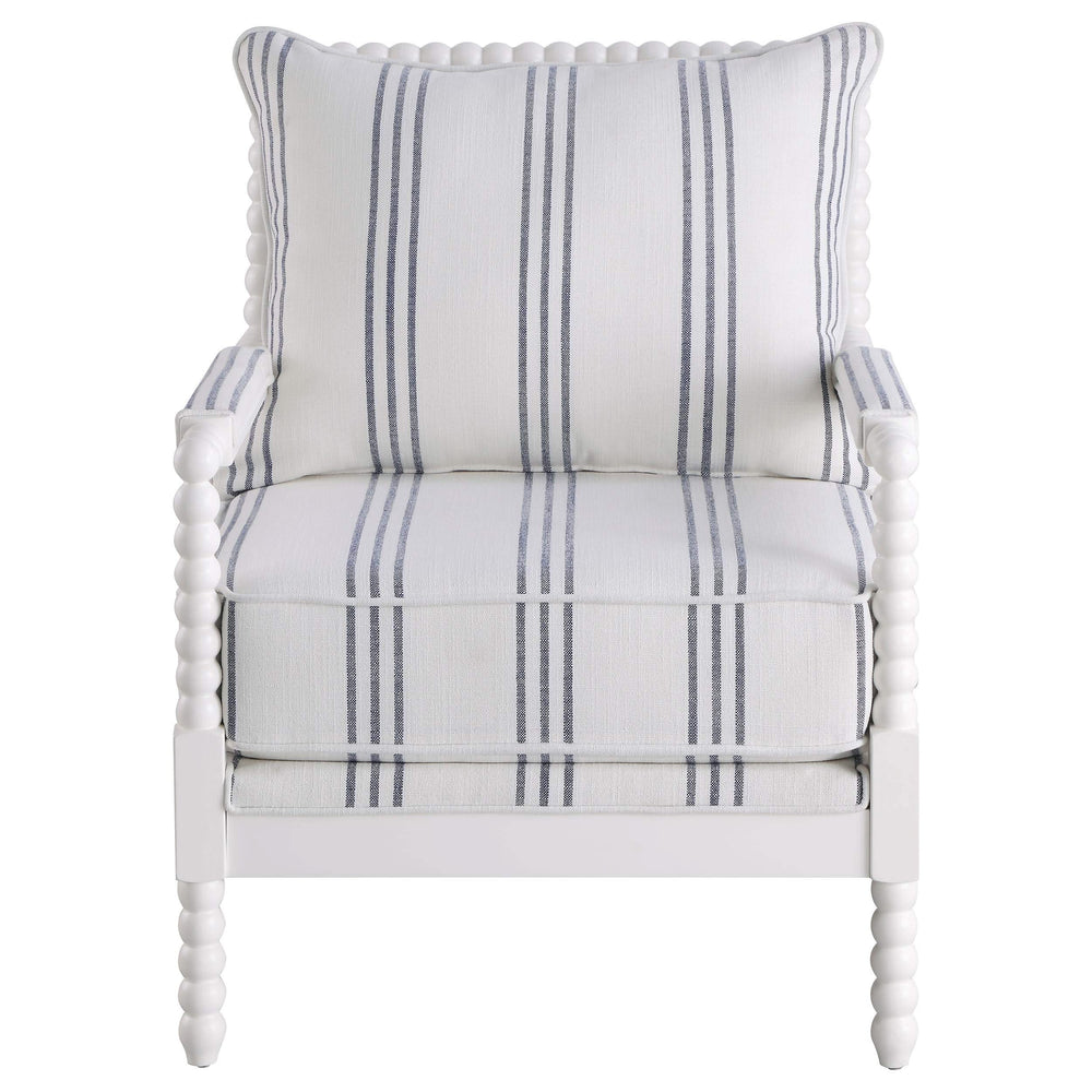 Silla decorativa Bobbin tapizada Blanchett en blanco y azul marino
