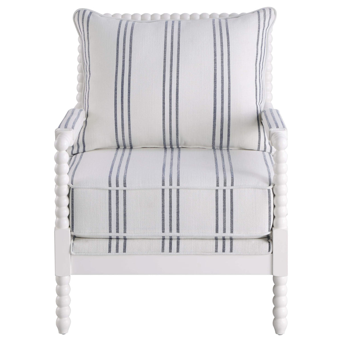 Silla decorativa Bobbin tapizada Blanchett en blanco y azul marino