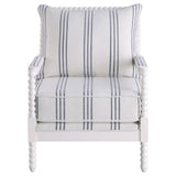 Silla decorativa Bobbin tapizada Blanchett en blanco y azul marino