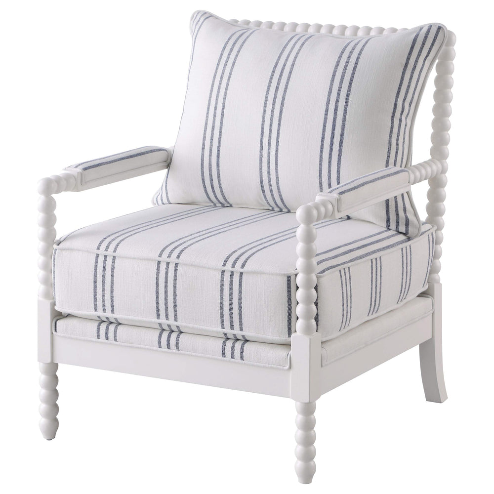 Silla decorativa Bobbin tapizada Blanchett en blanco y azul marino