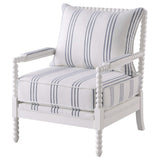Silla decorativa Bobbin tapizada Blanchett en blanco y azul marino
