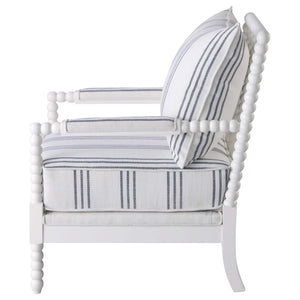 Silla decorativa Bobbin tapizada Blanchett en blanco y azul marino
