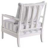Silla decorativa Bobbin tapizada Blanchett en blanco y azul marino