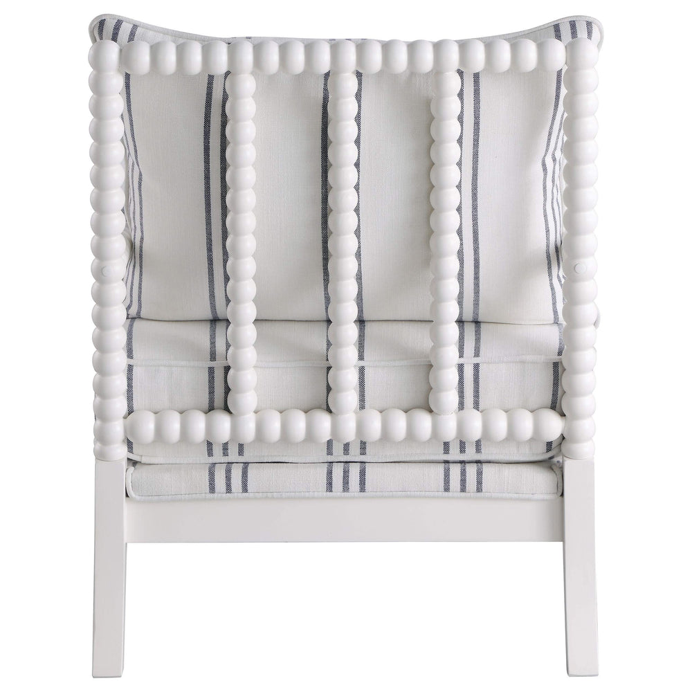 Silla decorativa Bobbin tapizada Blanchett en blanco y azul marino