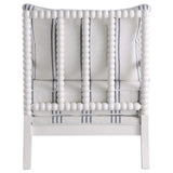 Silla decorativa Bobbin tapizada Blanchett en blanco y azul marino